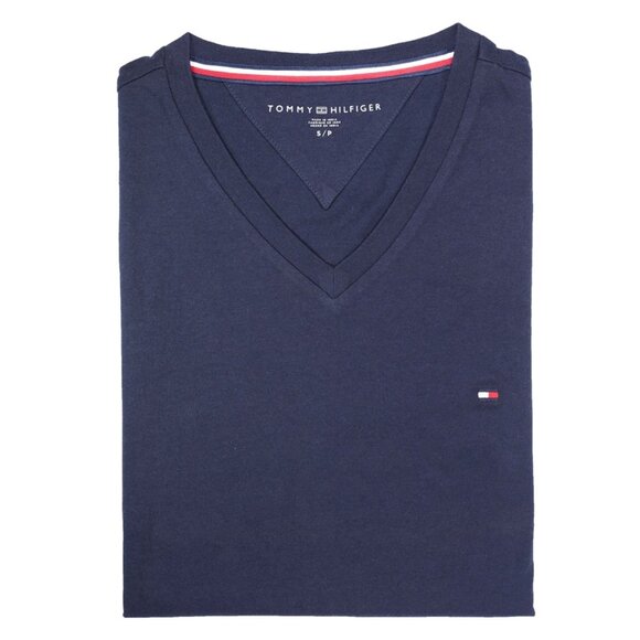 NWT TOMMY HILFIGER Men SS V Neck Classic Fit T-Shirt Tee Cotton Navy MSRP $36.50 - Picture 1 of 1